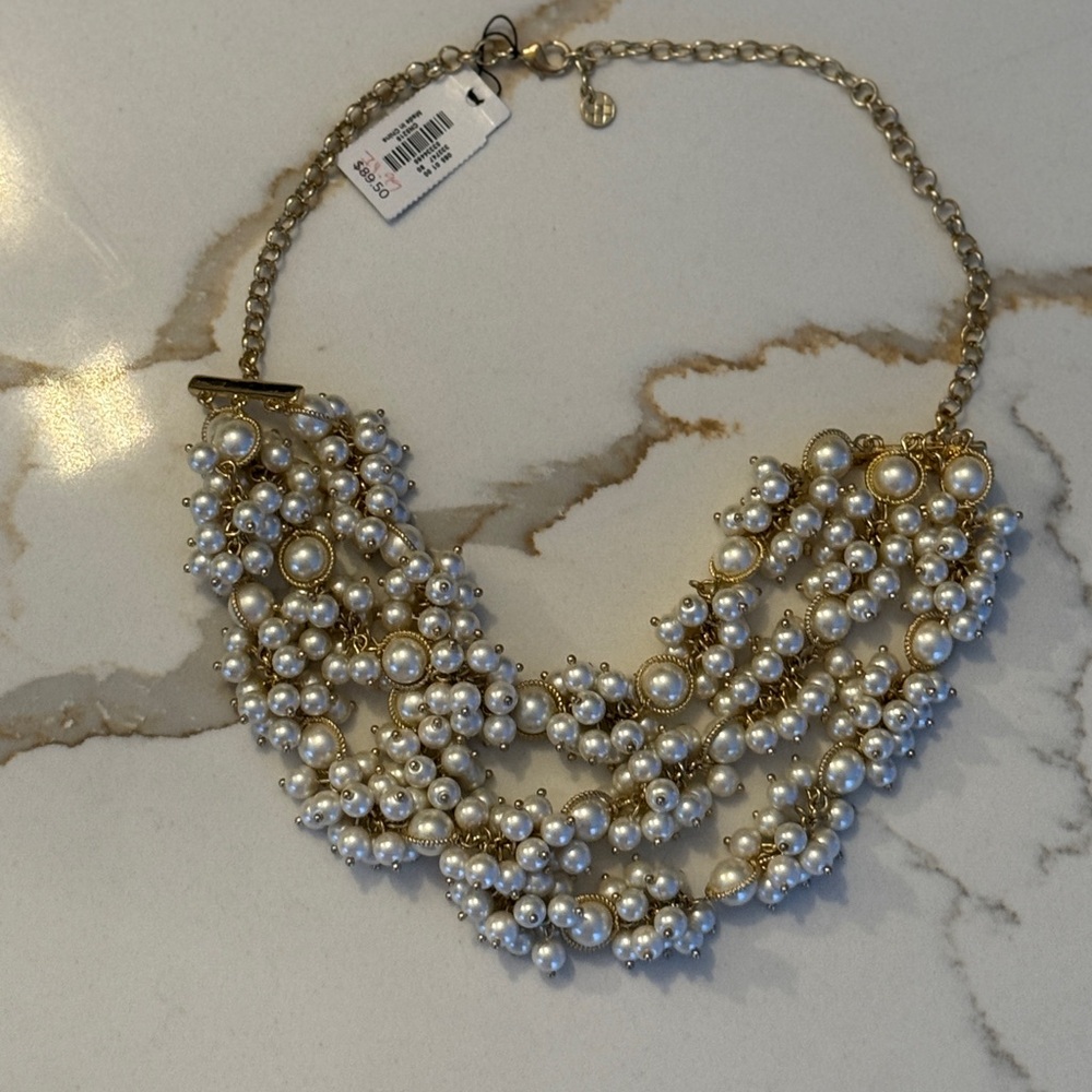 Talbots Gold and Pearl Cluster Necklace